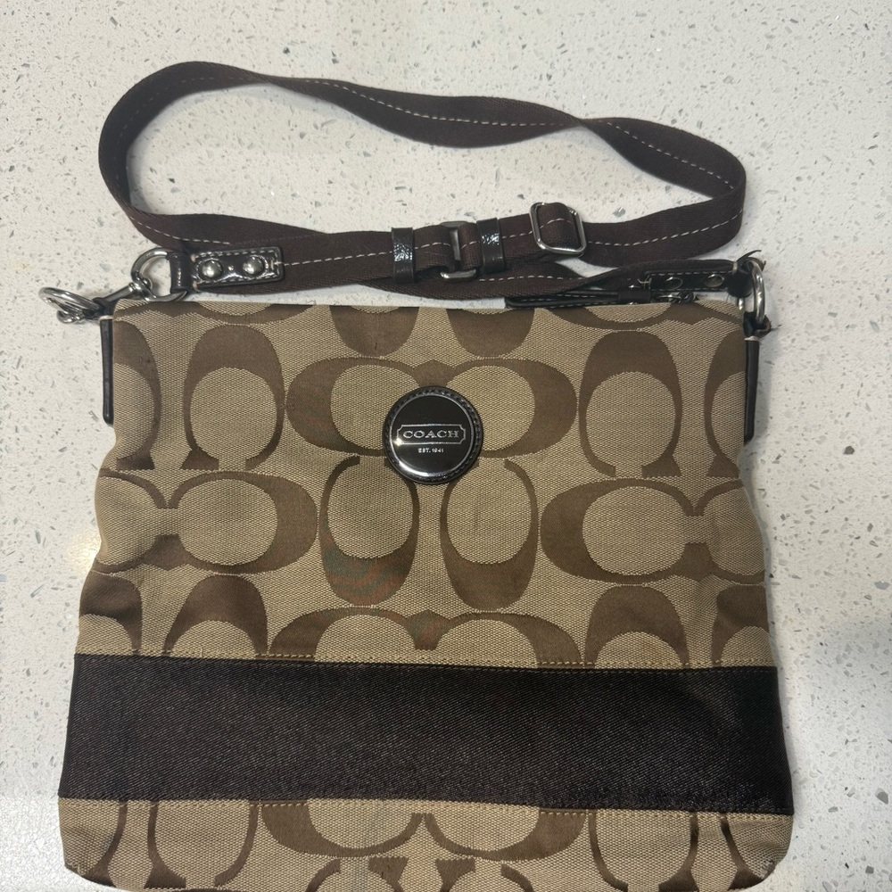 Coach Swingpack Crossbody F17435 Brown Signature Jacquard